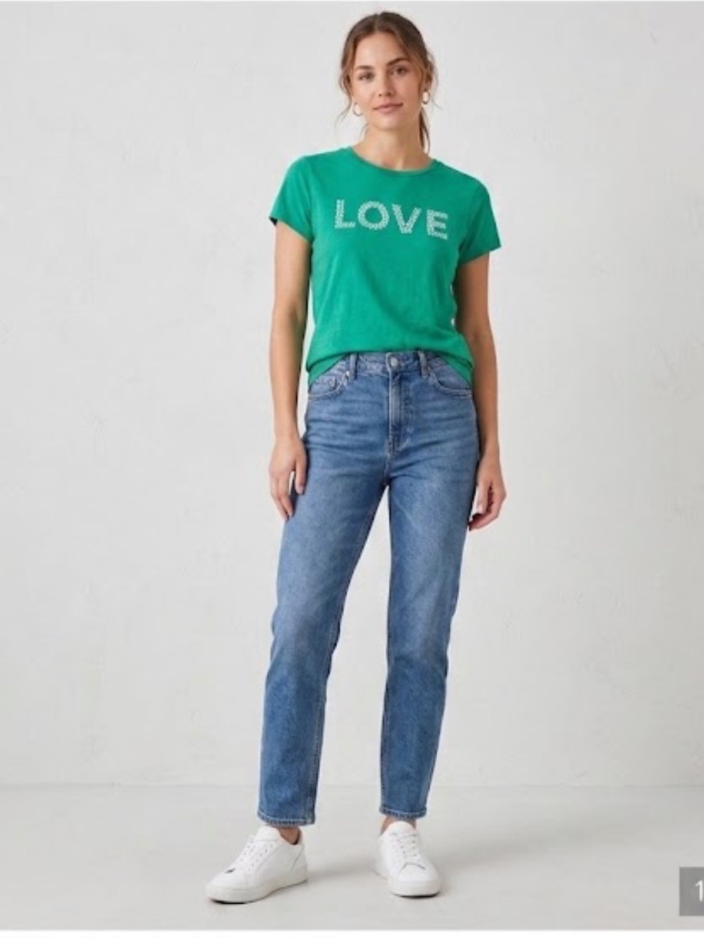 Brit NY Love Embroidered Graphic Soft Green T-Shirt Top Size S
